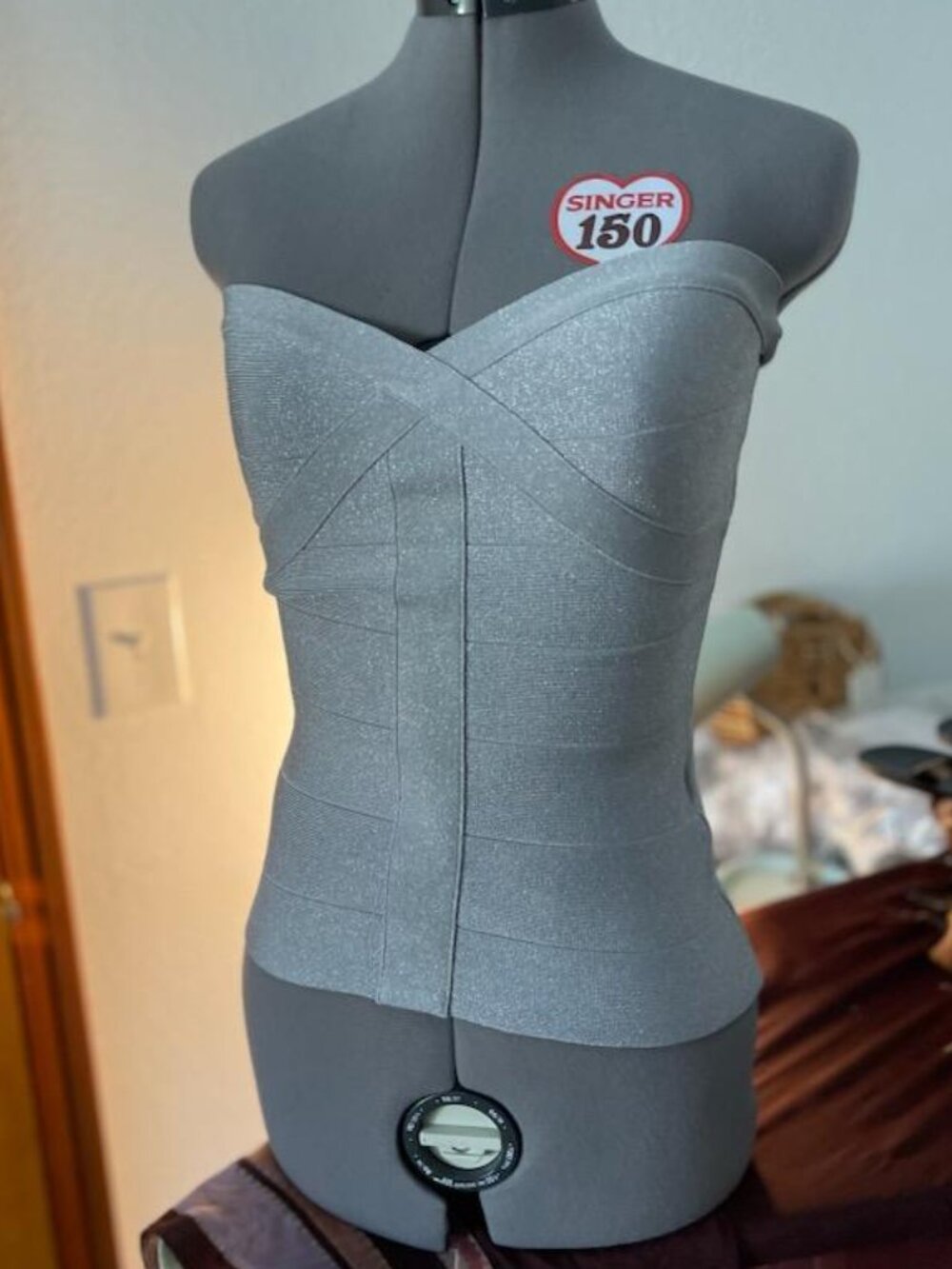 BEBE Silver Metallic Bodycon Top-Size M